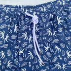 Drake's Navy Swim Shorts With White Palm Tree Holiday Print - House Of Huntington