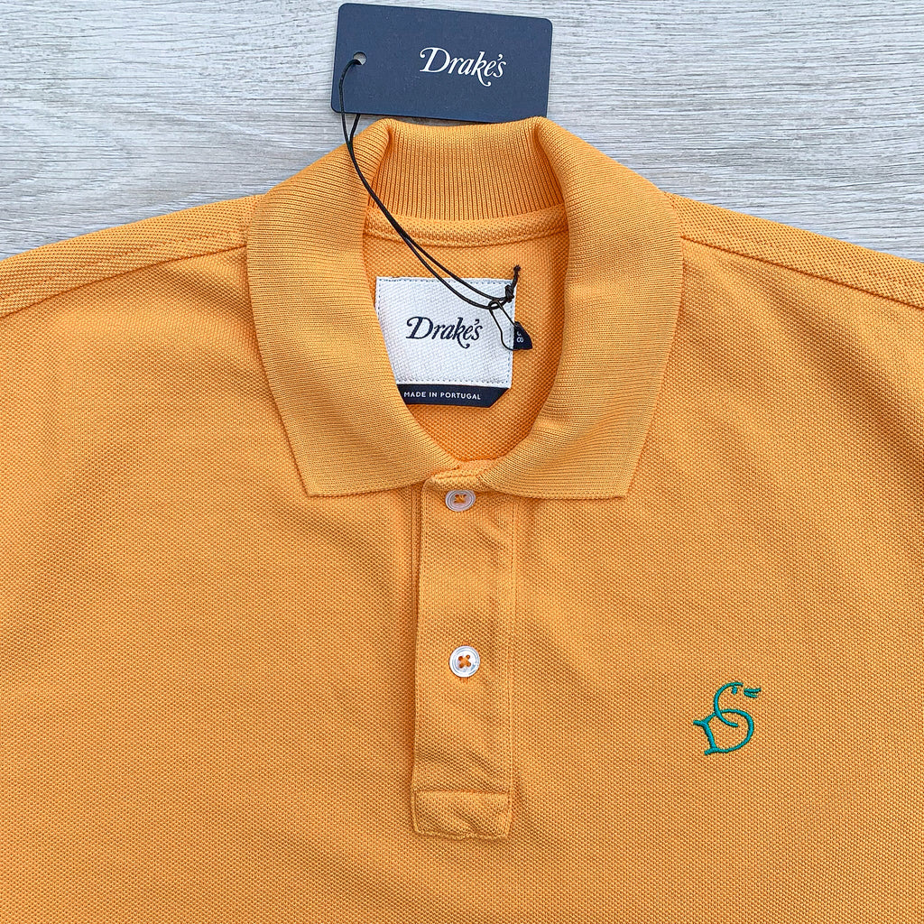 Drake's Duck Butterscotch Yellow Polo Shirt With Logo Embroidered Cotton Piqué - House Of Huntington