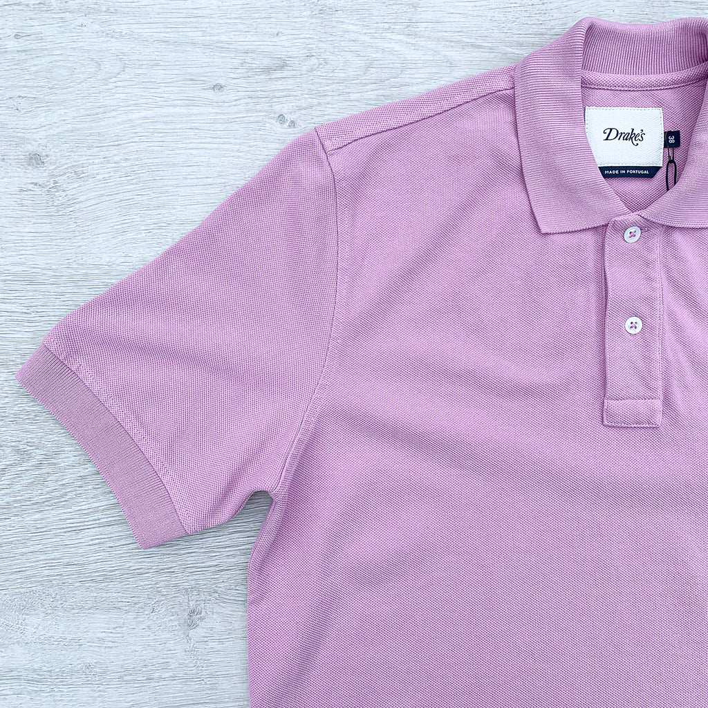 Kemeja Polo Piqué Kapas Bersulam Logo Drake's Lilac Pink Duck