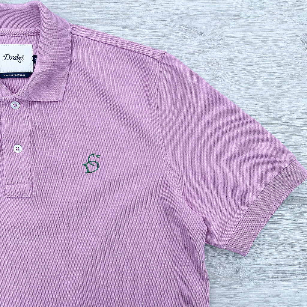 Kemeja Polo Piqué Kapas Bersulam Logo Drake's Lilac Pink Duck