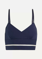VAARA Navy Margaux Striped Stretchy Breathable Gym Sports Bra Top - House Of Huntington