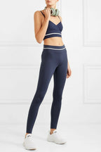 VAARA Navy Margaux Striped Stretchy Breathable Gym Sports Bra Top - House Of Huntington