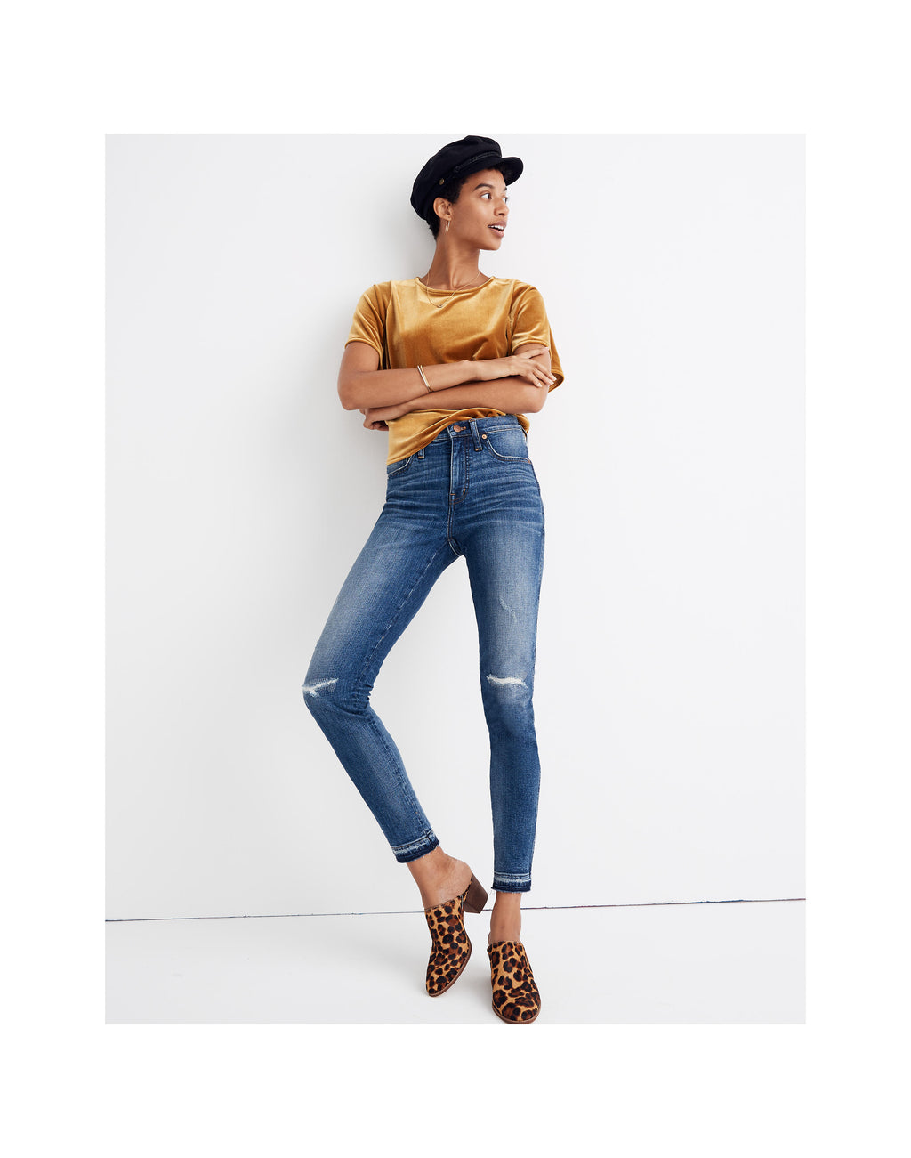 Джинсы-скинни со средней посадкой MADEWELL 9 дюймов в цвете York Wash: порвать и починить