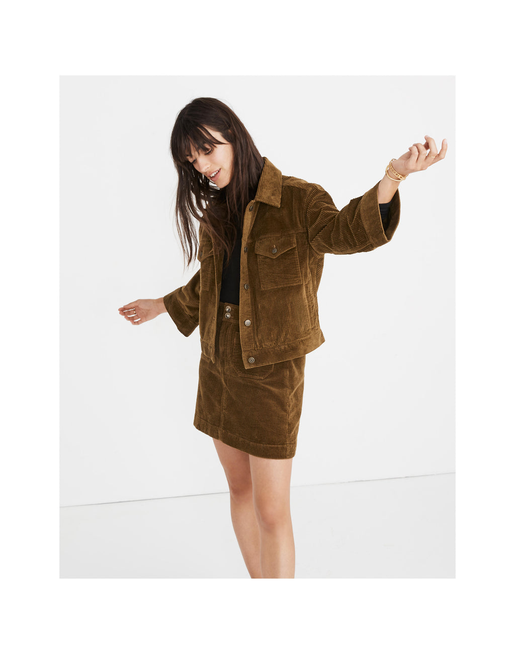 Madewell Corduroy Brown Autumnal Pocket Front A-Line Mini Skirt - House Of Huntington