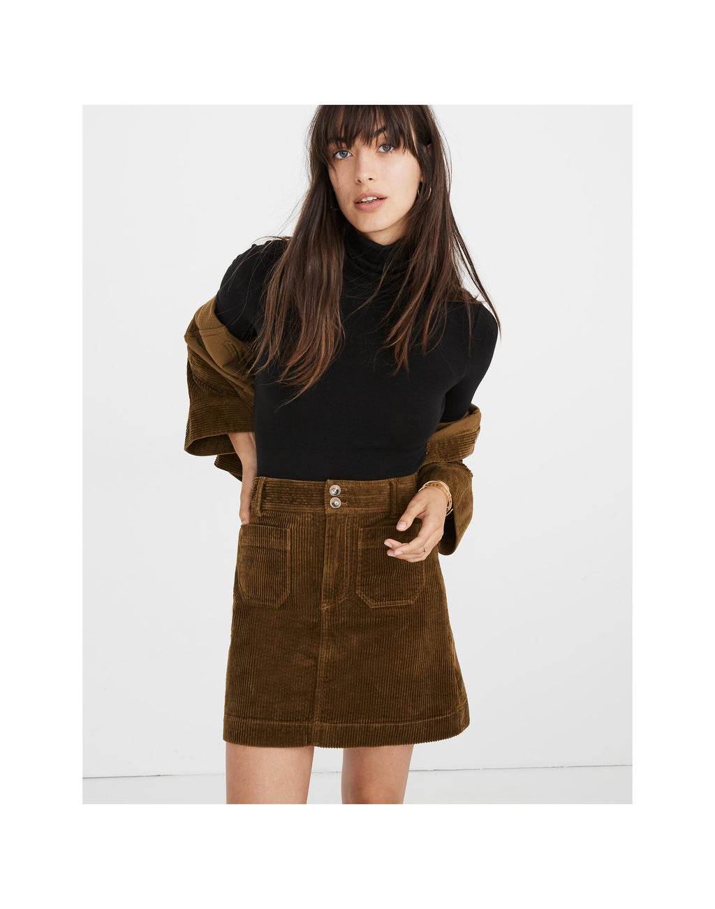 Madewell Corduroy Brown Autumnal Pocket Front A-Line Mini Skirt - House Of Huntington