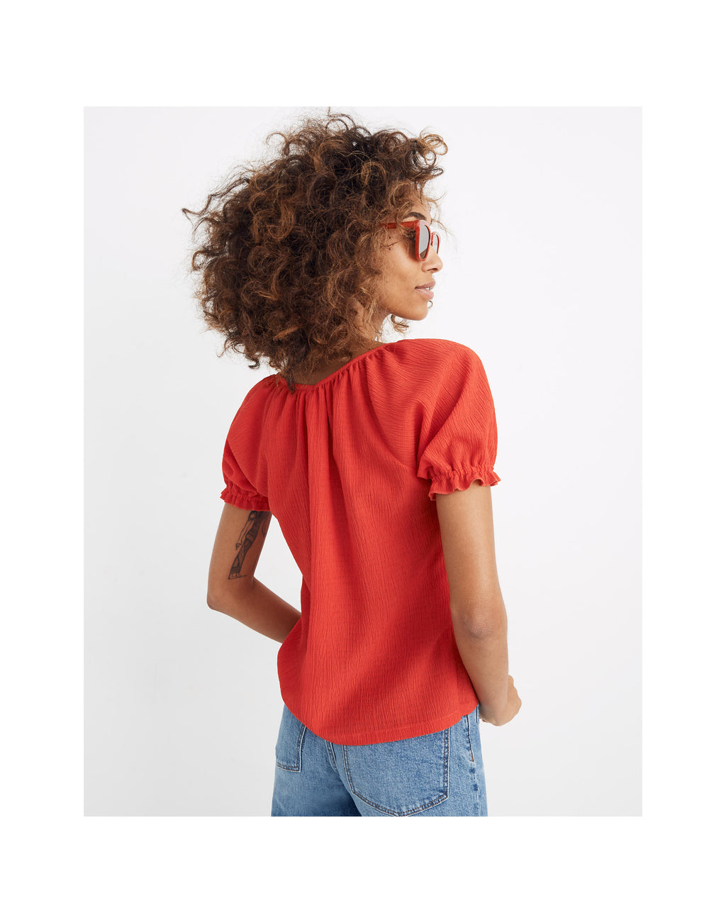 MADEWELL Rode boerentop met textuur en draad