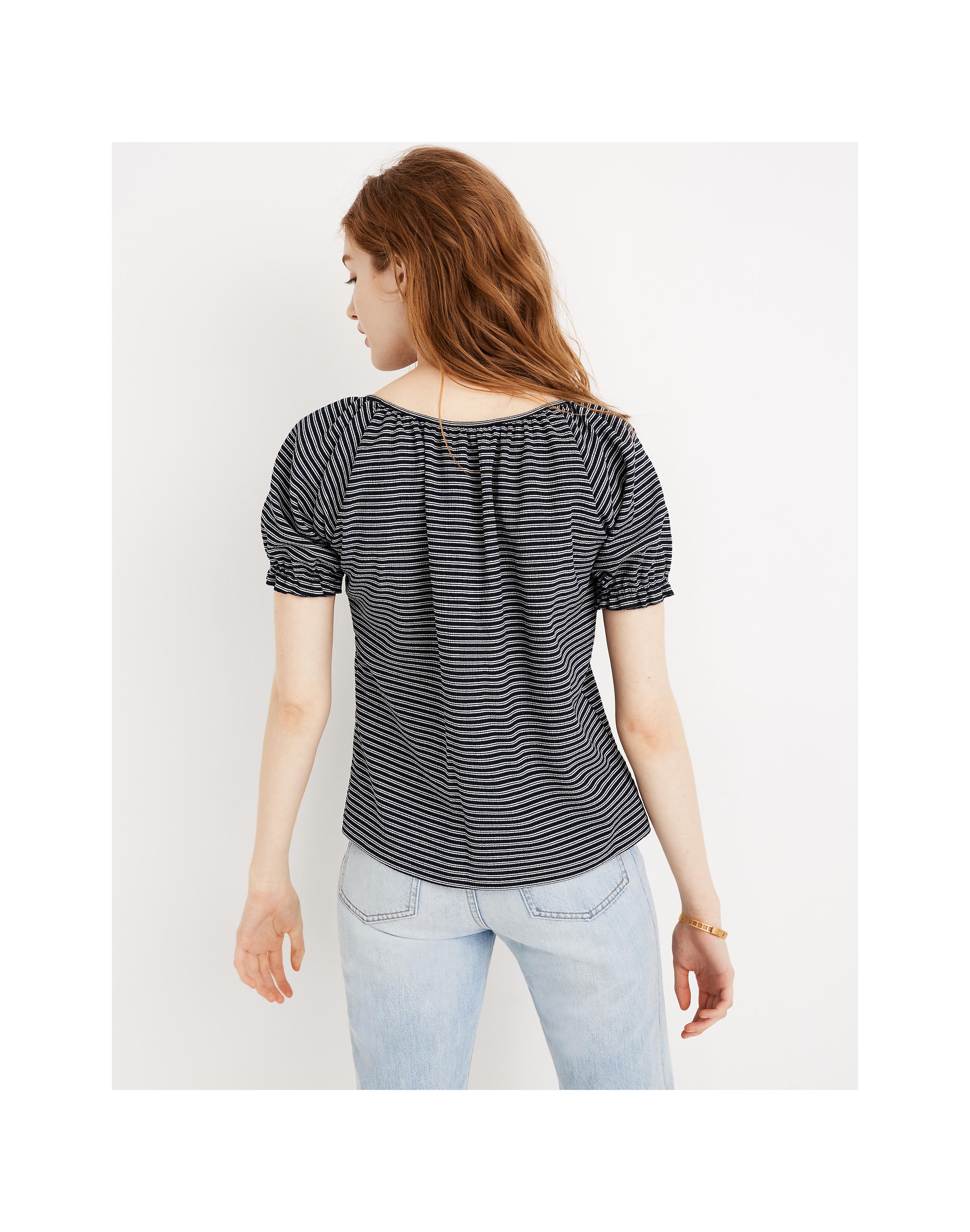 MADEWELL Texture & Thread Peasant Topp i Stripe Navy & White