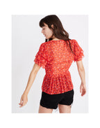 Czerwony top peplum z warstwowymi rękawami MADEWELL w kwiaty