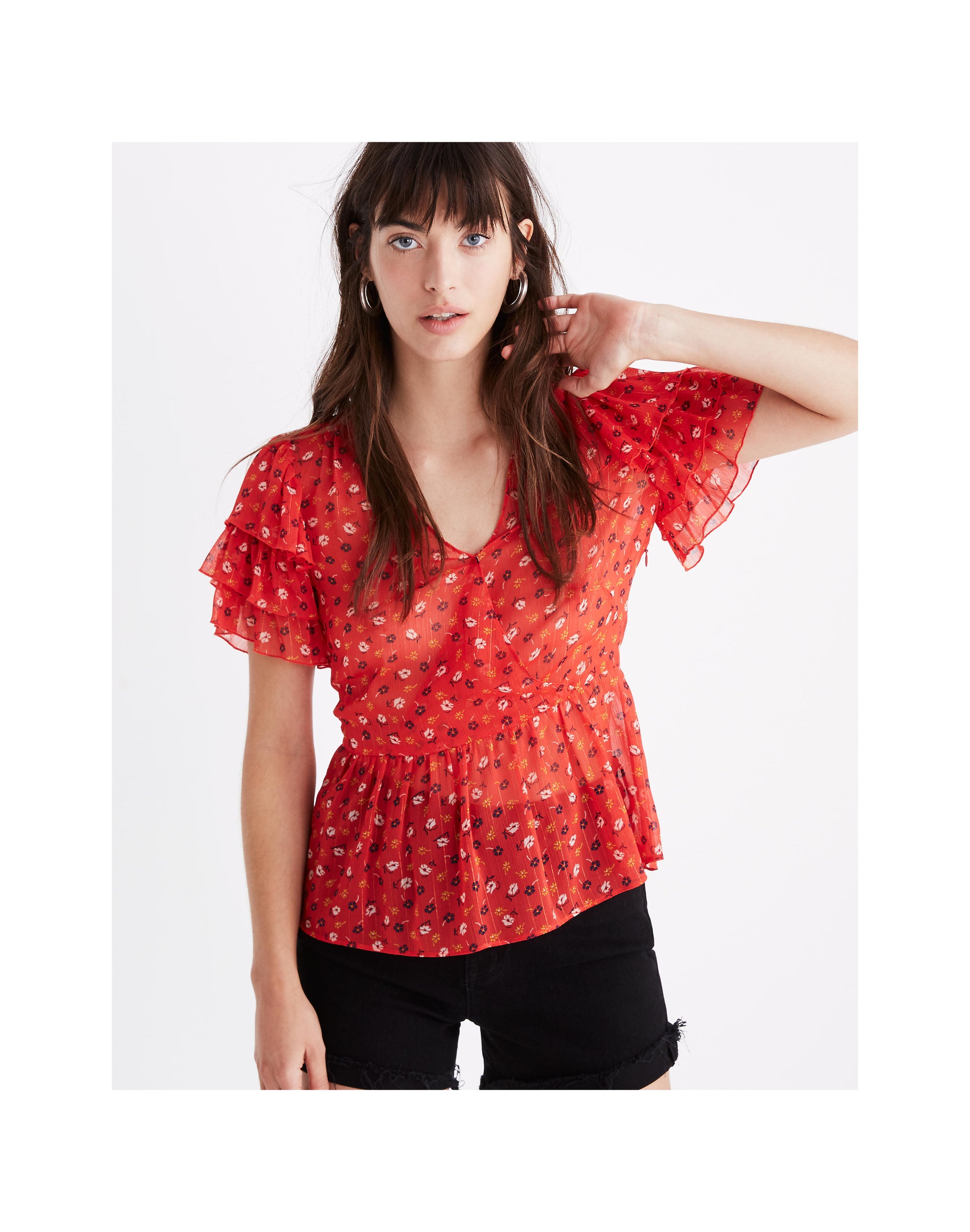 Floral Tiered Sleeve Peplum Top