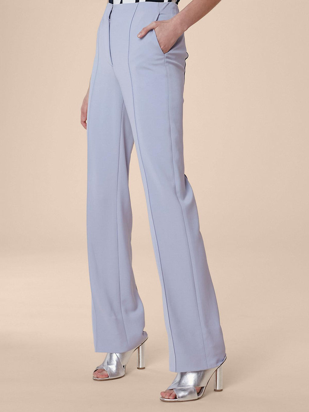 Diane Von Furstenberg DVF Pleat Front Smoke Blue Crepe Trousers - House Of Huntington