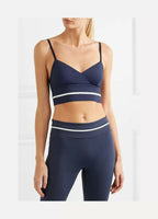VAARA Navy Margaux Striped Stretchy Breathable Gym Sports Bra Top - House Of Huntington