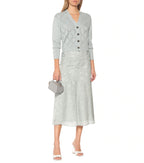 ALEXA CHUNG Icy Blue Floral Satin Midi Skirt - House Of Huntington