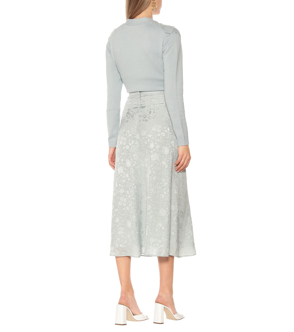 ALEXA CHUNG Icy Blue Floral Satin Midi Skirt - House Of Huntington