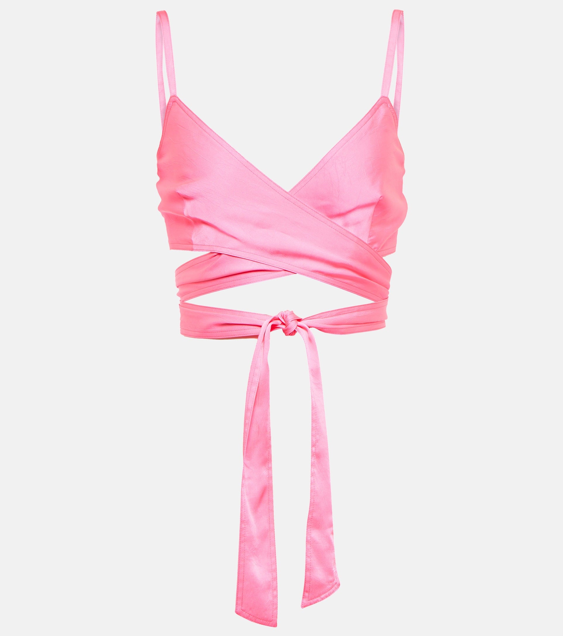 PALM ANGELS Rosa Satin-Wickel-Crop-Top zum Binden