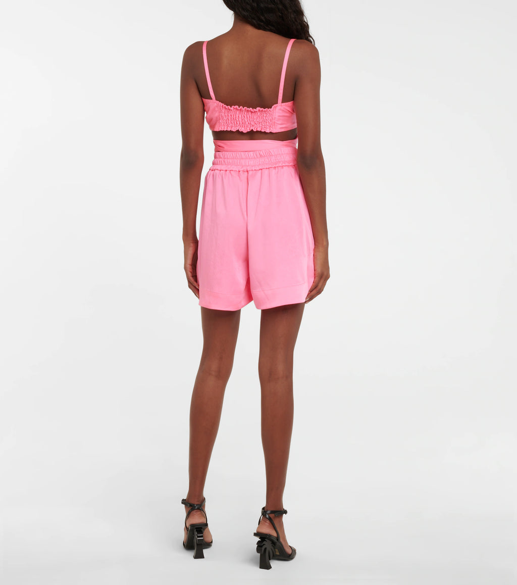PALM ANGELS Rosa Satin-Wickel-Crop-Top zum Binden