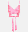 PALM ANGELS Rosa Satin-Wickel-Crop-Top zum Binden
