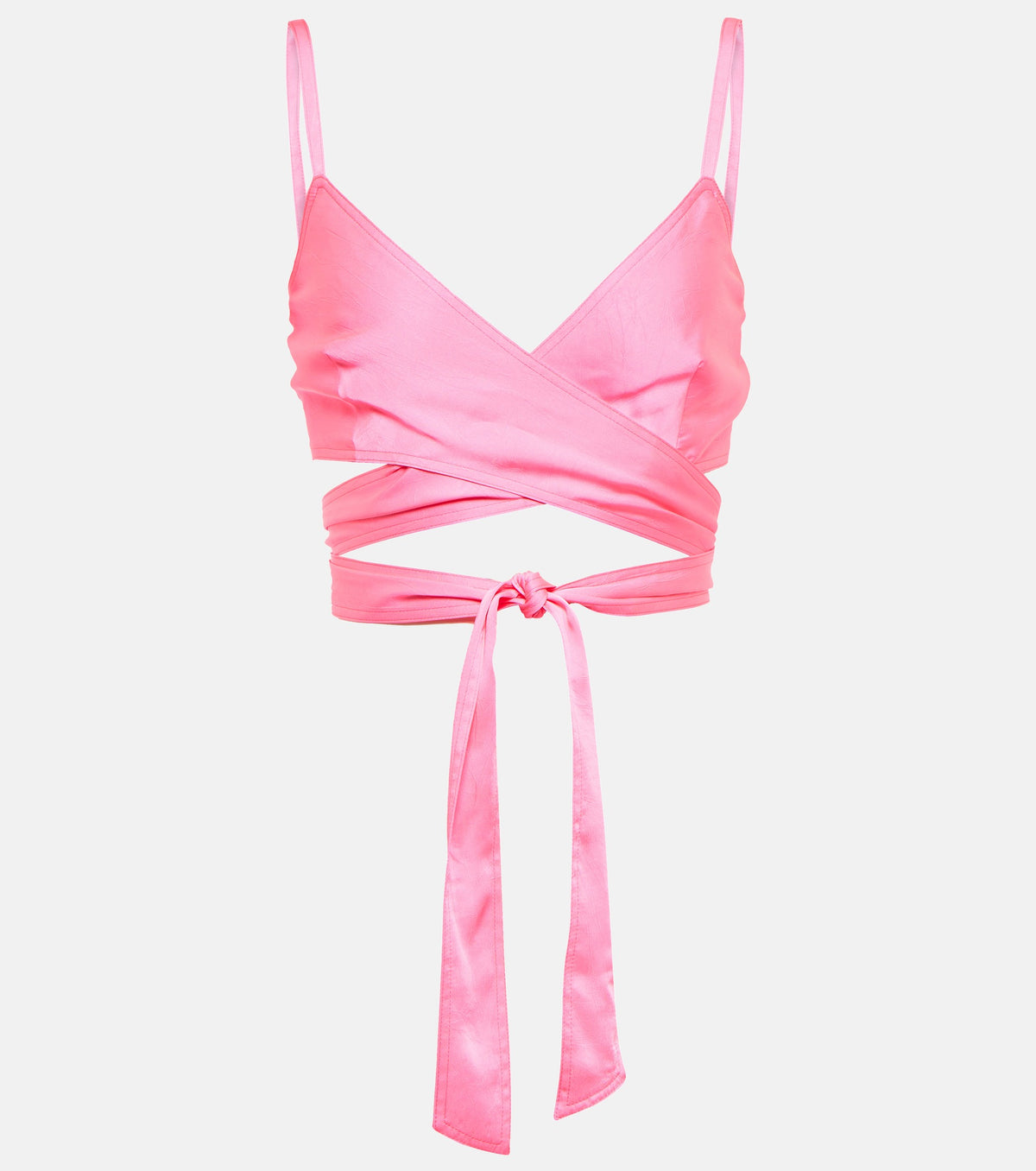 Satin Crop Wrap Tie Top