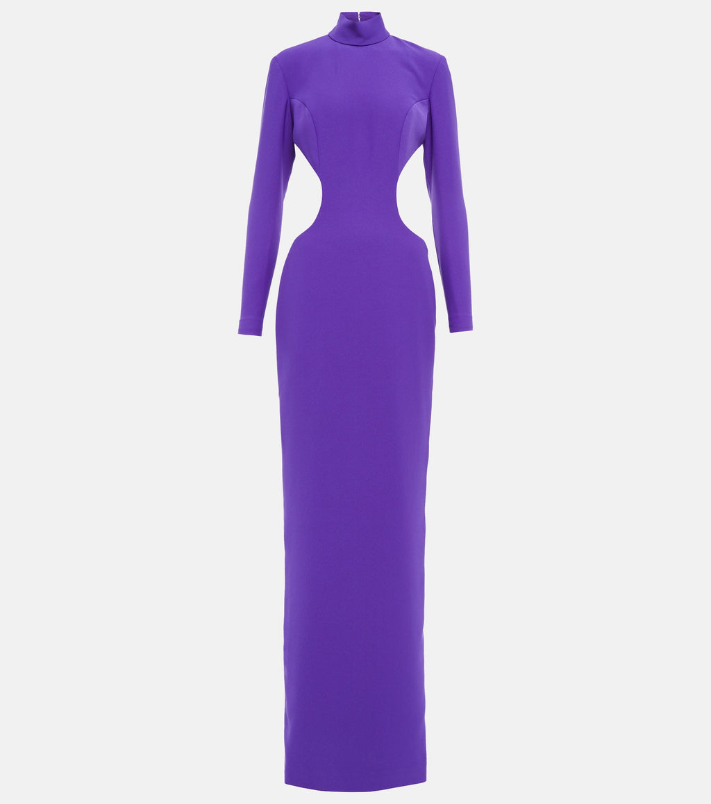 MONOT Cut Out Sides Backless High Neck Slit Leg Purple Crêpe Gown - House Of Huntington