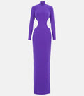 MONOT Cut Out Sides Backless High Neck Slit Leg Purple Crêpe Gown - House Of Huntington