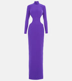 MONOT Cut Out Sides Backless High Neck Slit Leg Purple Crêpe Gown - House Of Huntington