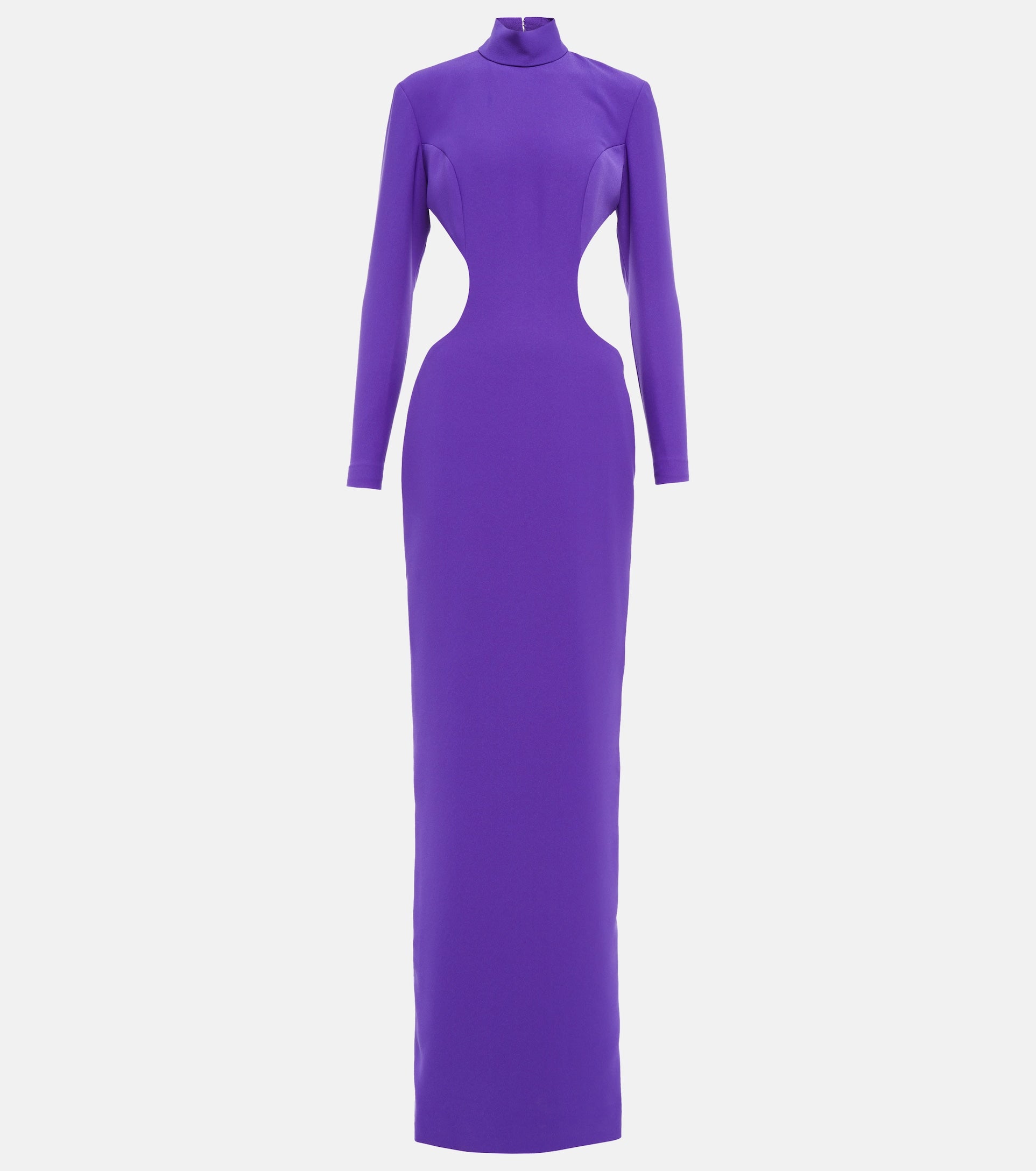 MONOT Cut Out Sides Backless High Neck Slit Leg Purple Crêpe Gown - House Of Huntington