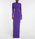 MONOT Cut Out Sides Backless High Neck Slit Leg Purple Crêpe Gown - House Of Huntington