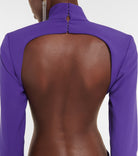MONOT Cut Out Sides Backless High Neck Slit Leg Purple Crêpe Gown - House Of Huntington