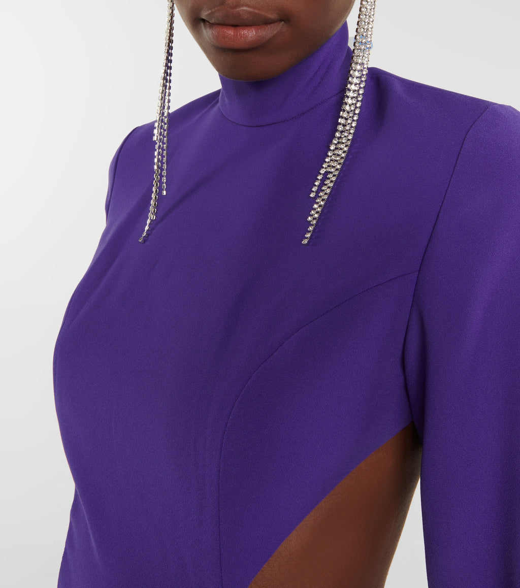 MONOT Cut Out Sides Backless High Neck Slit Leg Purple Crêpe Gown - House Of Huntington