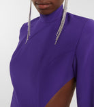 MONOT Cut Out Sides Backless High Neck Slit Leg Purple Crêpe Gown - House Of Huntington