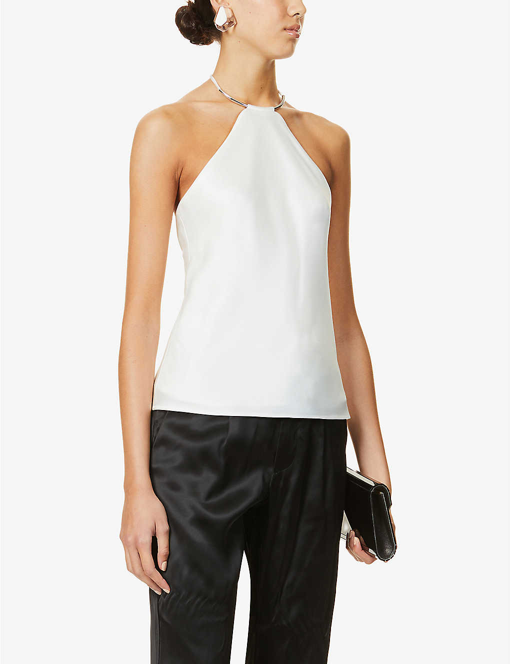 GALVAN LONDON Bari Halter Satin White Top - House Of Huntington
