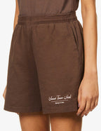SPORTY & RICH Sunset Tower Hotel Chocolate Brown Gym Shorts - House Of Huntington