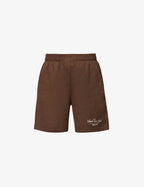 SPORTY & RICH Sunset Tower Hotel Chocolate Brown Gym Shorts - House Of Huntington