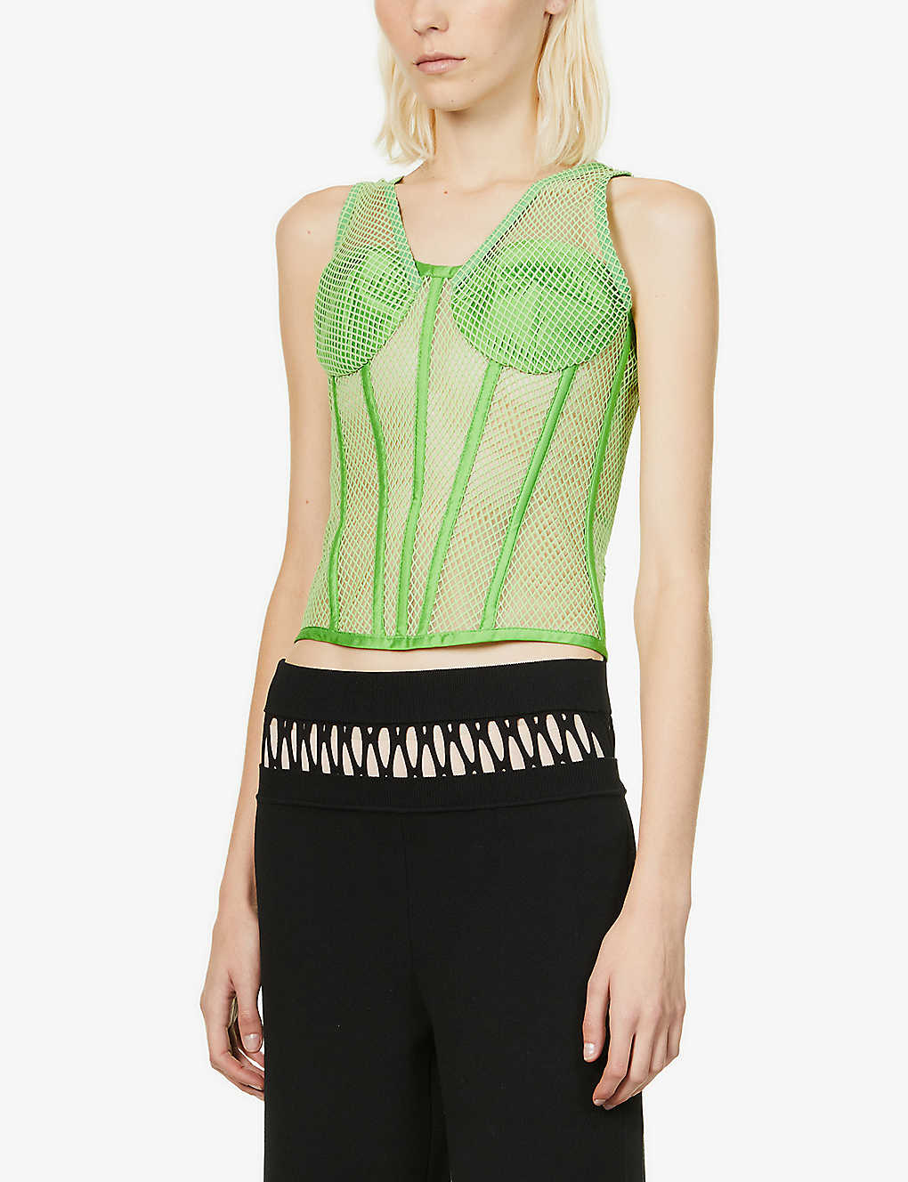 Rozie Corsets Mesh Stretch Woven Corset in Green - House Of Huntington