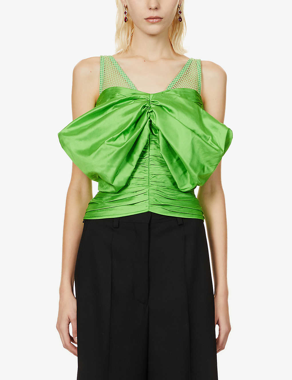 Rozie Corsets Off Shoulder Silk Blend Corset Top in Green - House Of Huntington