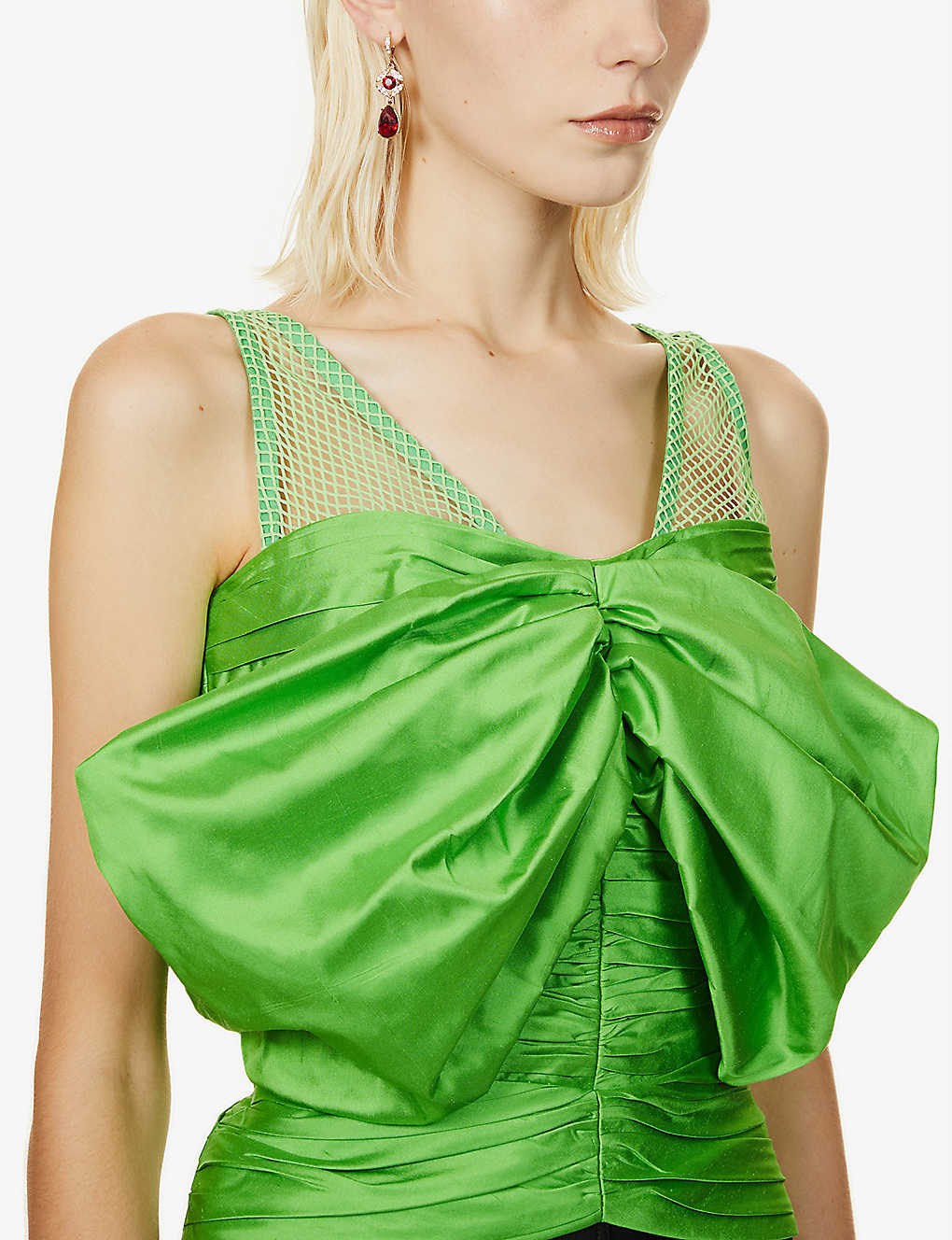 Rozie Corsets Off Shoulder Silk Blend Corset Top in Green - House Of Huntington