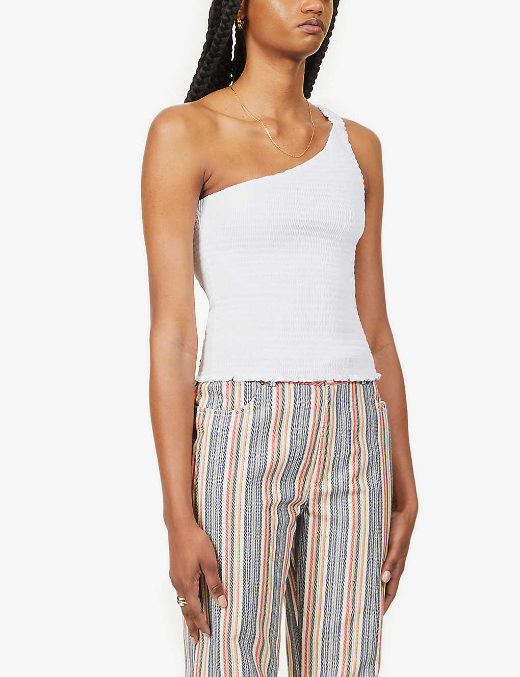 Reformation Holly One Shoulder Smocked Linen Top - House Of Huntington