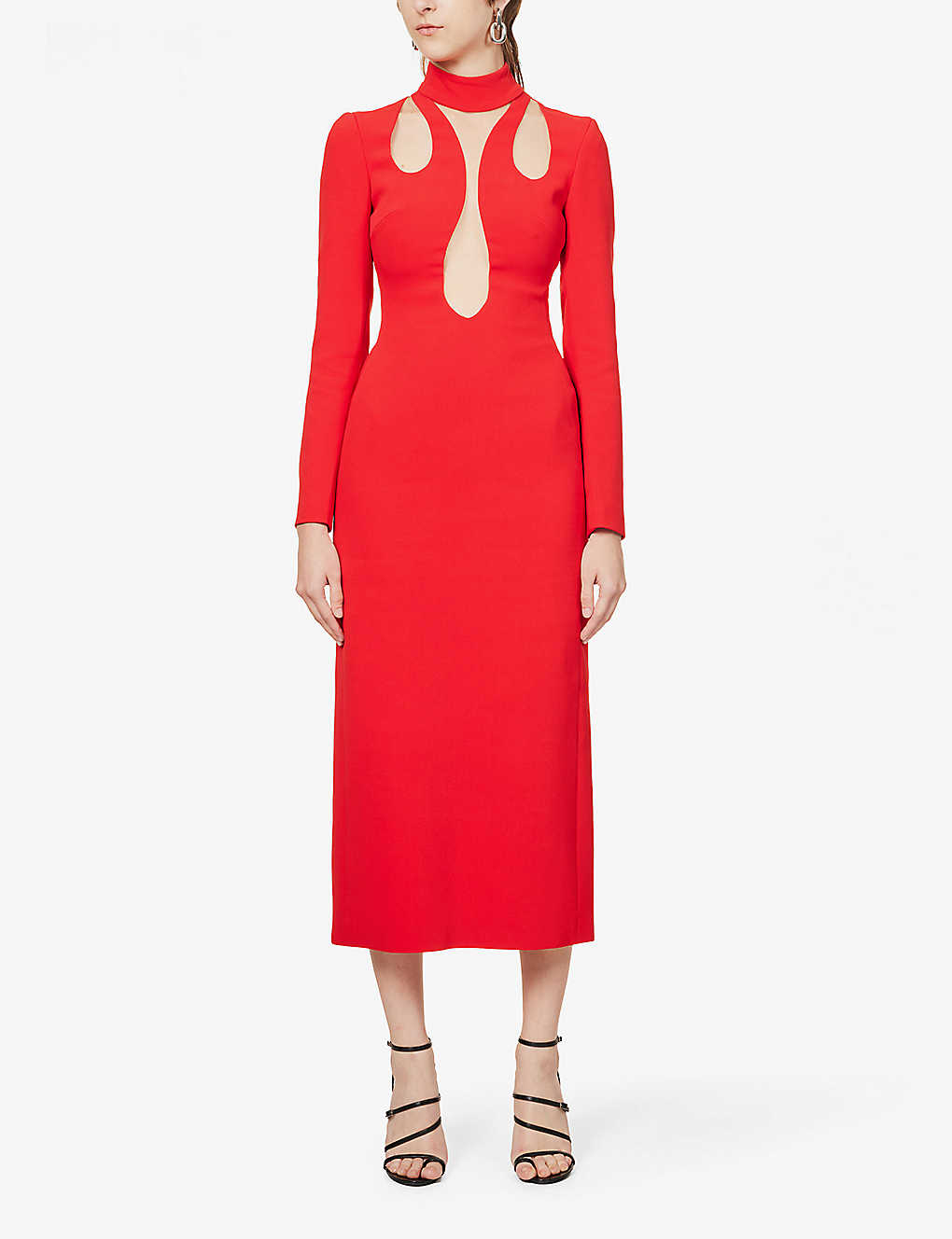 DAVID KOMA Red Cut-out Insert Detail Woven Midi Dress - House Of Huntington