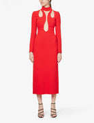 DAVID KOMA Red Cut-out Insert Detail Woven Midi Dress - House Of Huntington