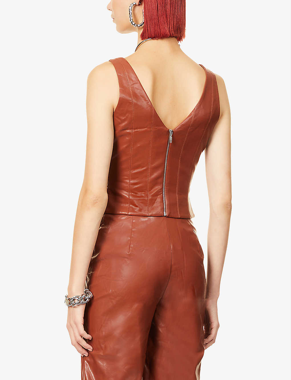 Rozie Corsets V Neck Brown Faux Leather Corset Top - House Of Huntington