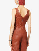 Rozie Corsets V Neck Brown Faux Leather Corset Top - House Of Huntington