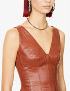 Rozie Corsets V Neck Brown Faux Leather Corset Top - House Of Huntington