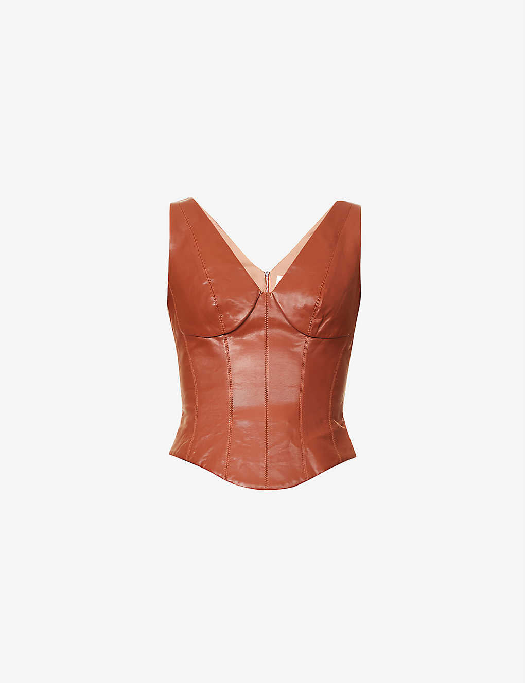 Rozie Corsets V Neck Brown Faux Leather Corset Top - House Of Huntington