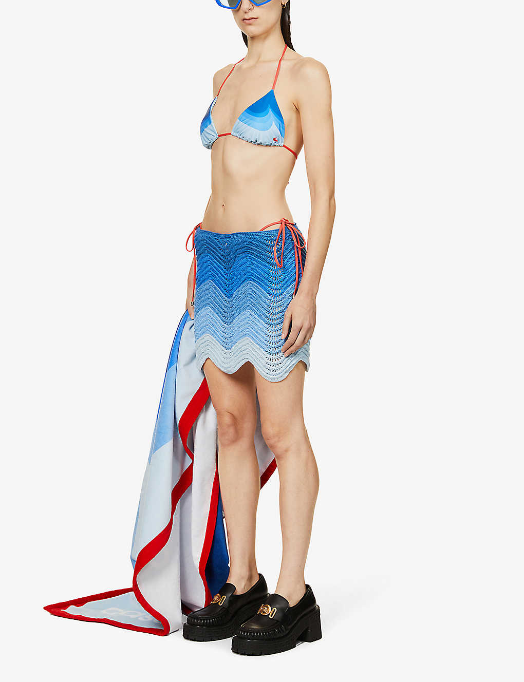 CASABLANCA Tennis Club Wave Print High Rise Bikini Bottoms - House Of Huntington