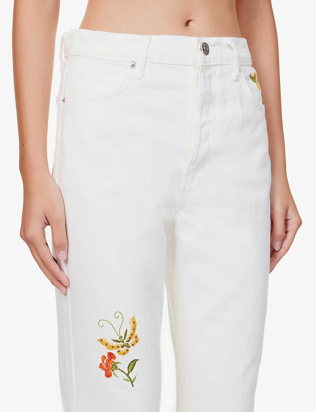 Reformation White Cynthia Straight Leg Mid Rise Denim Jeans - House Of Huntington
