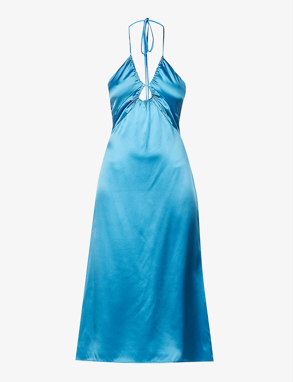 Reformation Antoni Keyhole Silk-Satin Midi Dress in Grotto Blue - House Of Huntington