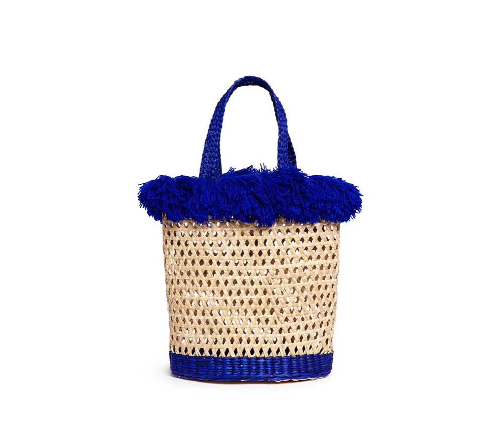 Nannacay Blue Fringe Woven Reed Tote Bag - House Of Huntington