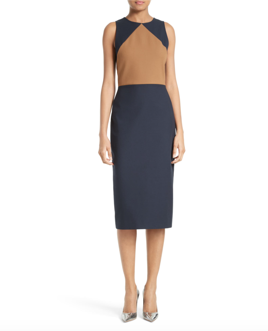 DVF Tailored Colourblock Midi Sheath Dress