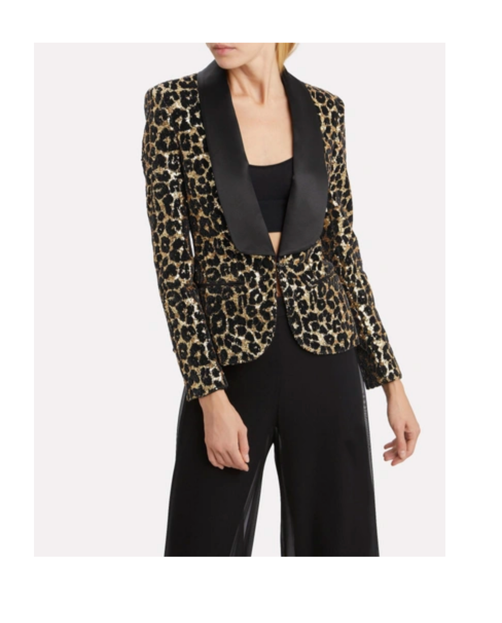 REDEMPTION Shawl Lapel Leopard-Print Sequins Smoking Blazer - House Of Huntington