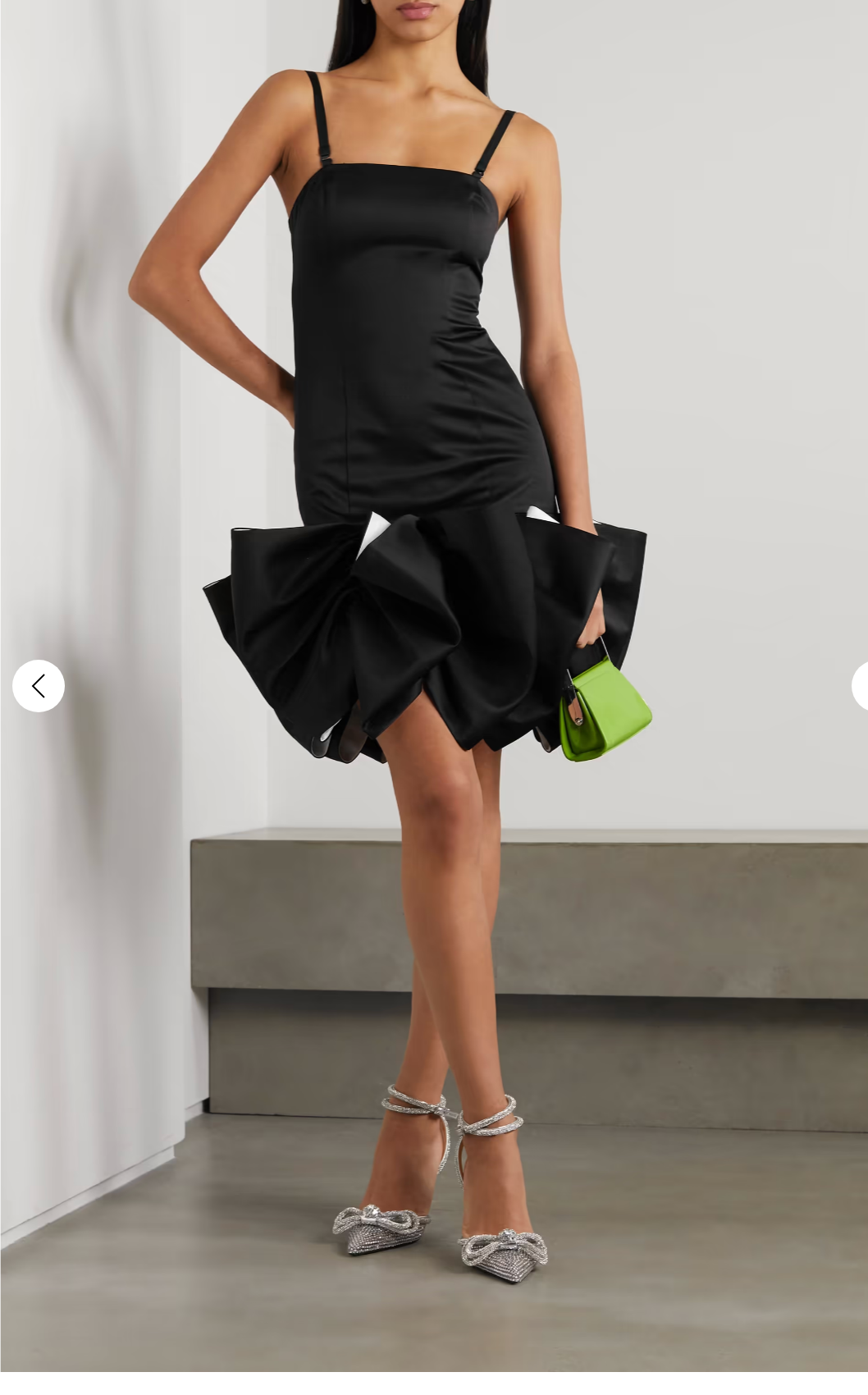 ROTATE Leiza Black Ruffled Satin Oversized Bow Details Mini Dress - House Of Huntington
