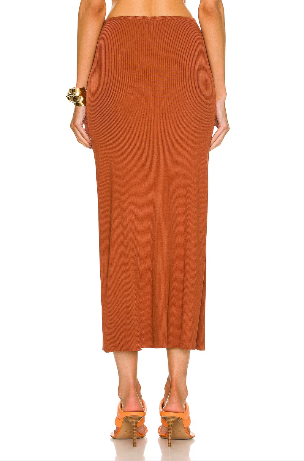 Cult Gaia Kana Ribbed Knit Twist Detail Slit Skirt in Amber - House Of Huntington